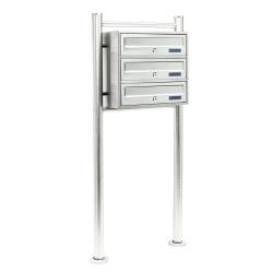 Bloc 3 boites aux lettres sur pied support 3 compartiments superposés acier inoxydable 16_0000029