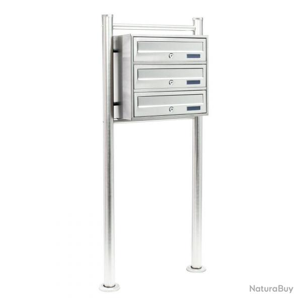 Bloc 3 boites aux lettres sur pied support 3 compartiments superposs acier inoxydable 16_0000029