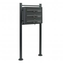 Bloc 3 boites aux lettres pied de support 3 compartiments superposé acier galvanisé 36 x 38,5 x 27