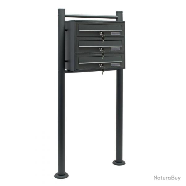 Bloc 3 boites aux lettres pied de support 3 compartiments superpos acier galvanis 36 x 38,5 x 27