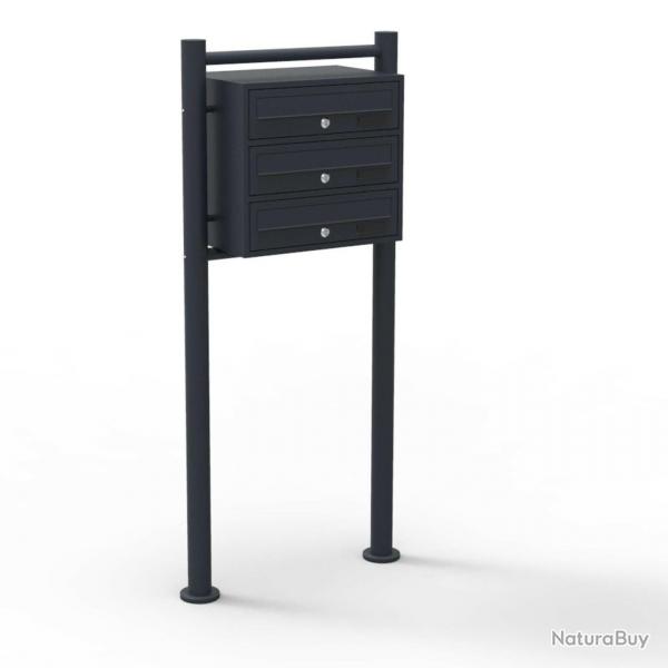 Bloc 3 boites aux lettres sur pieds 3 entres acier galvanis noir 16_0000031