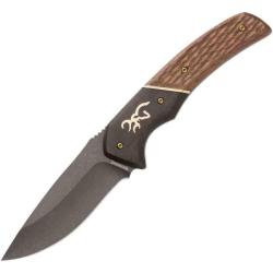 Couteau de Chasse Browning Large Hunter Lame Acier 440C Manche Bois Etui Cuir BR0397B