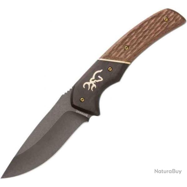 Couteau de Chasse Browning Large Hunter Lame Acier 440C Manche Bois Etui Cuir BR0397B
