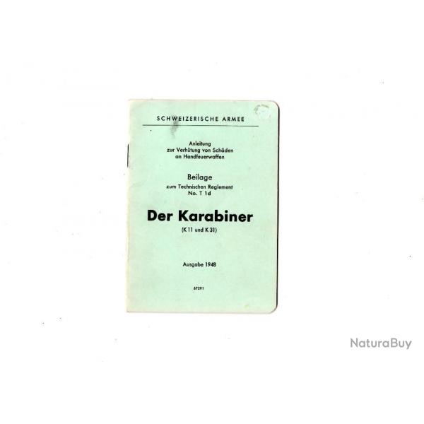 Scan du manuel du rglement technique NT-1-D pour Schmidt Rubin K11 et K31 en allemand anne 1948.