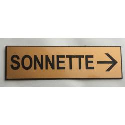 plaque gravée pancarte "SONNETTE + FLECHE à DROITE dorée Format 50x150 mm