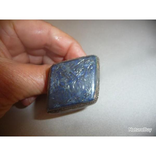 vintage - bague intaglio sur lapis lazuli - bronze