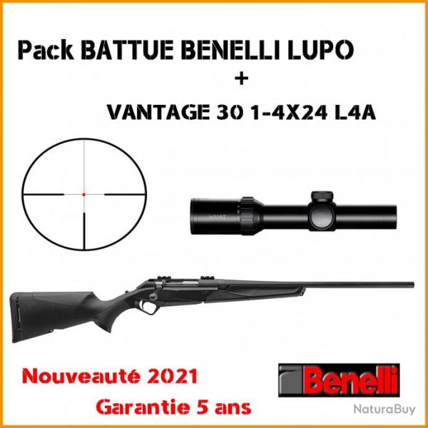 Pack BATTUE carabine  verrou BENELLI LUPO + HAWKE VANTAGE 30 1-4X24 L4A Montage bas