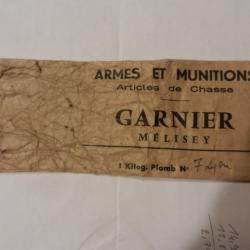 ancien petit sac papier vide -plombs pour fusil de chasse - armes et munitions Garnier à Mélisey