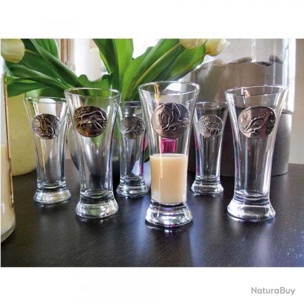 Verres  Pastis 18 cl dcor tain relief de gibiers Lot de 6