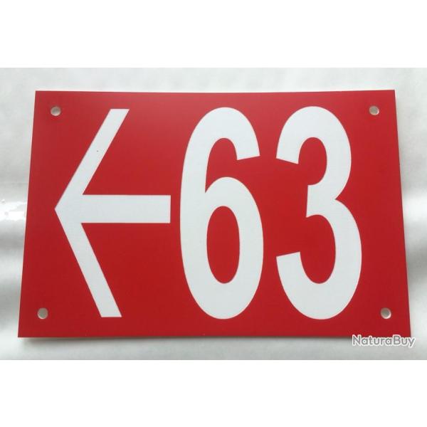 panneau numro de maison, de rue personnalis + flche  gauche format 200 x 300 mm fond rouge