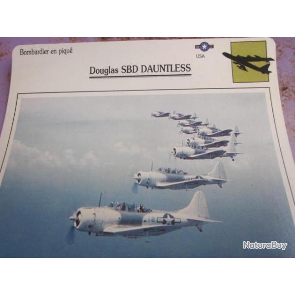 FICHE  AVIATION  TYPE BOMBARDIER  EN PIQUE    /  DOUGLAS   SBD DAUNTLESS    USA