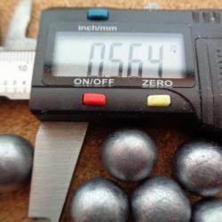 100 Balles ronde hyper-sphérique Calibre 58 ( .564 - 14,33mm ) 17,2 grammes , roulées graphitées