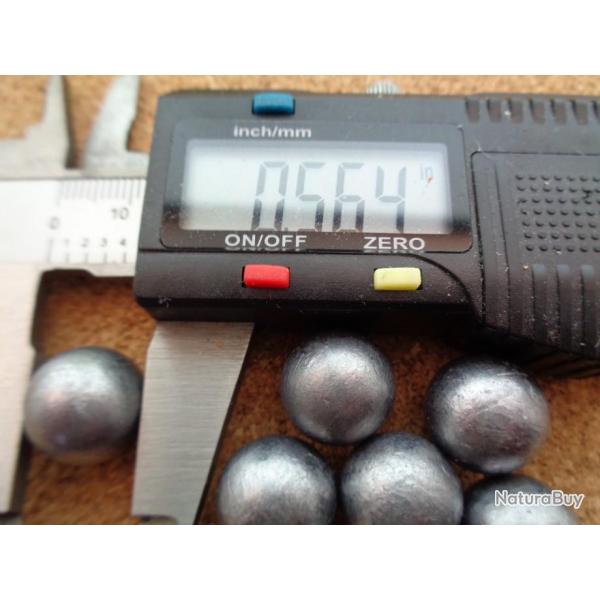 50 Balles ronde hyper-sphrique Calibre 58 ( .564 - 14,33mm ) 17,2 grammes , roules graphites