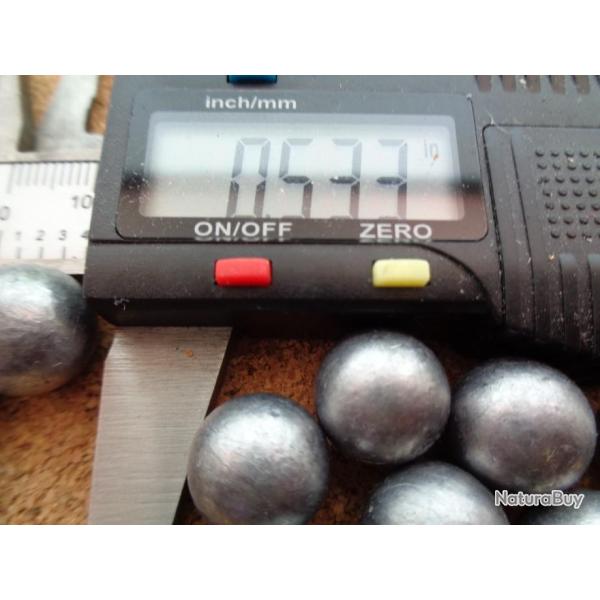 100 Balles ronde hyper-sphrique Calibre 54 ( .533 - 13,54mm ) 14,65 grammes , roules graphite