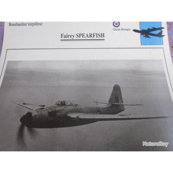 FICHE  AVIATION  TYPE BOMBARDIER  TORPILLEUR     /   fairey  spearfish    g bretagne