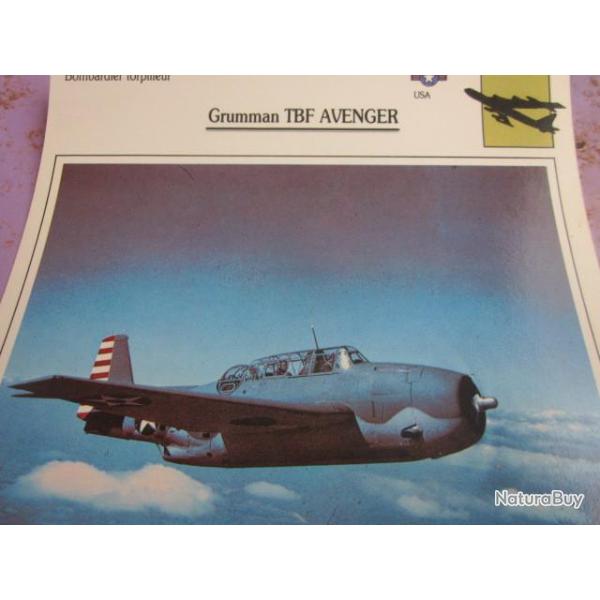 FICHE  AVIATION  TYPE BOMBARDIER  TORPILLEUR     /   GRUMMAN  TBF  AVENGER   USA