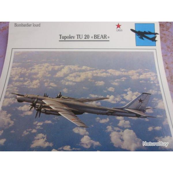 FICHE  AVIATION  TYPE BOMBARDIER  LOURD     /   TUPOLEV TU 20  BEAR  URSS