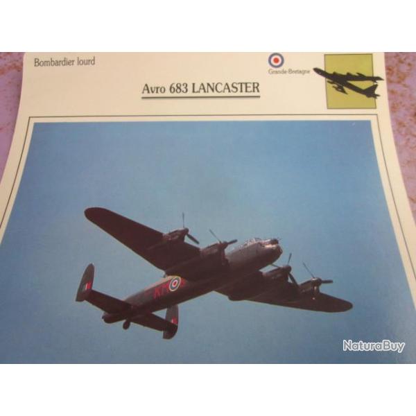 FICHE  AVIATION  TYPE BOMBARDIER  LOURD     /   AVRO 683 LANCASTER  G BRETAGNE