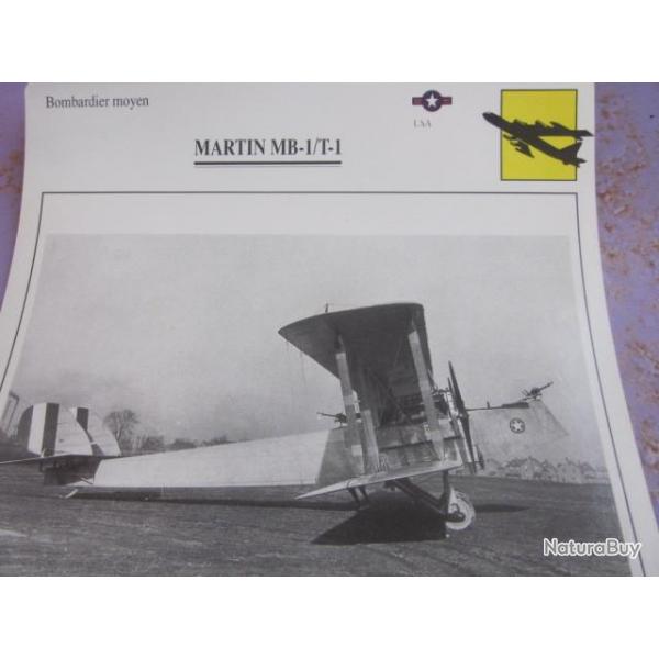 FICHE  AVIATION  TYPE BOMBARDIER  MOYEN  /   MARTIN  MB 1 / T1   USA