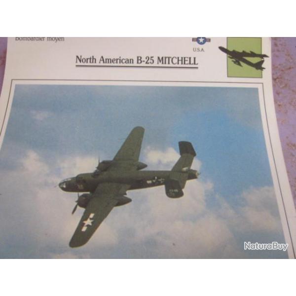 FICHE  AVIATION  TYPE BOMBARDIER  MOYEN  /   NORTH AMERICAN  B 25 MITCHYELL  USA