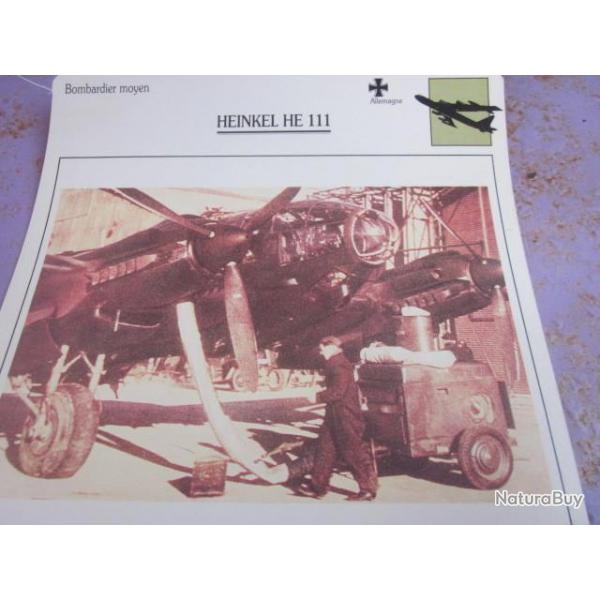 FICHE  AVIATION  TYPE BOMBARDIER  MOYEN  /   HEINKEL HE 111  ALLEMAGNE