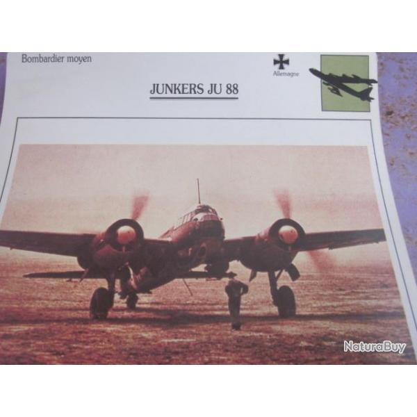 FICHE  AVIATION  TYPE BOMBARDIER  MOYEN  /   JUNKERS  JU  88     ALLEMAGNE