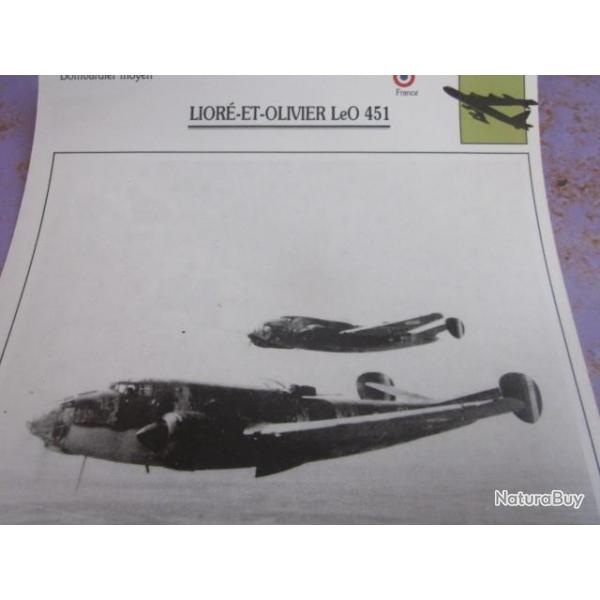 FICHE  AVIATION  TYPE BOMBARDIER  MOYEN  /   LIORE  & OLIVIER LeO  451  FRANCE