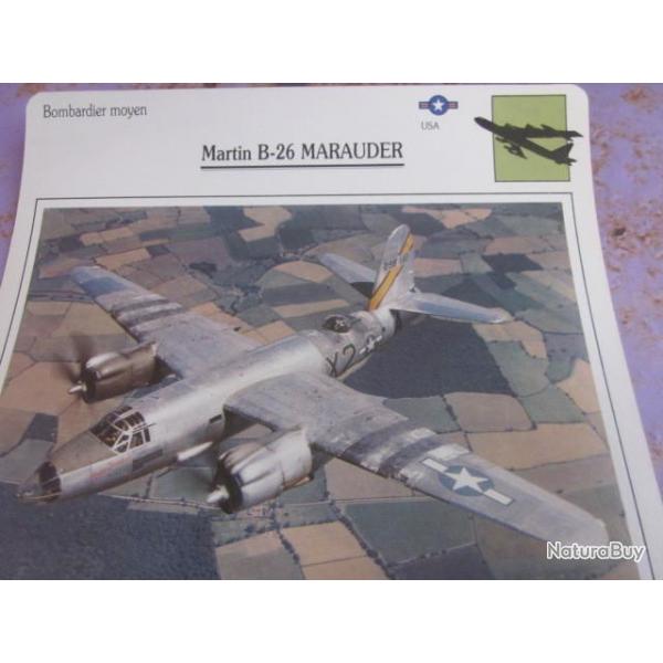 FICHE  AVIATION  TYPE BOMBARDIER  MOYEN  /   martin b 26 - marauder  USA