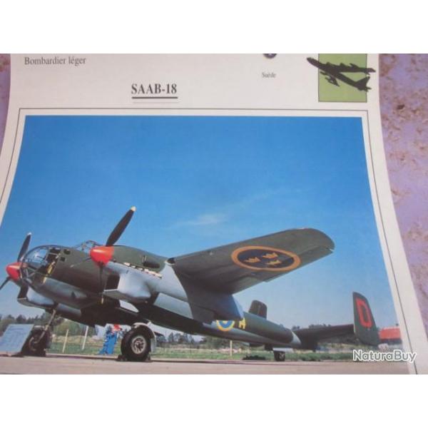 FICHE  AVIATION  TYPE BOMBARDIER  LEGER   /   SAAB  18  SUEDE