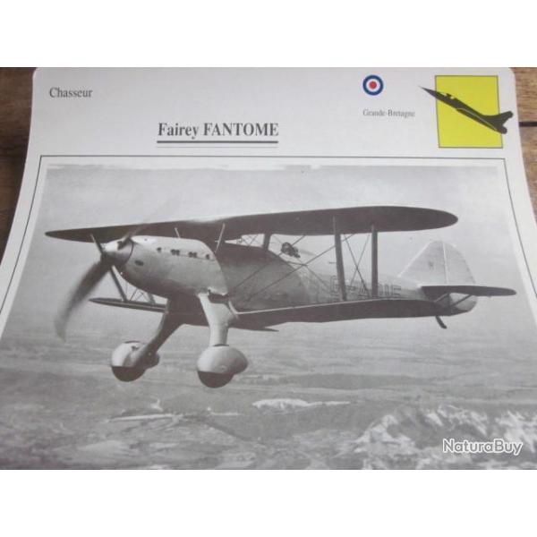 FICHE  AVIATION  TYPE  CHASSEUR   /   FAREY  FANTOME   G BRETAGNE