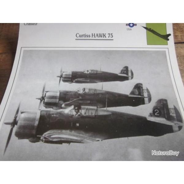 FICHE  AVIATION  TYPE  CHASSEUR   /   CURTISS  HAWK  75   USA