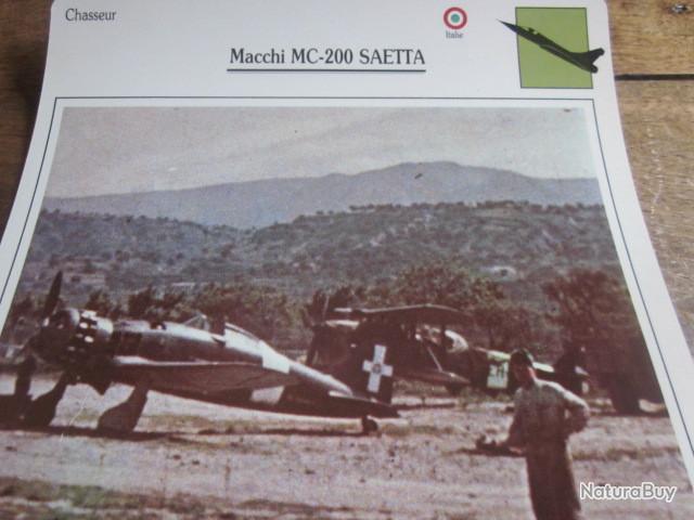 FICHE AVIATION TYPE CHASSEUR MACCHI MC 200 SAETTA ITALIE