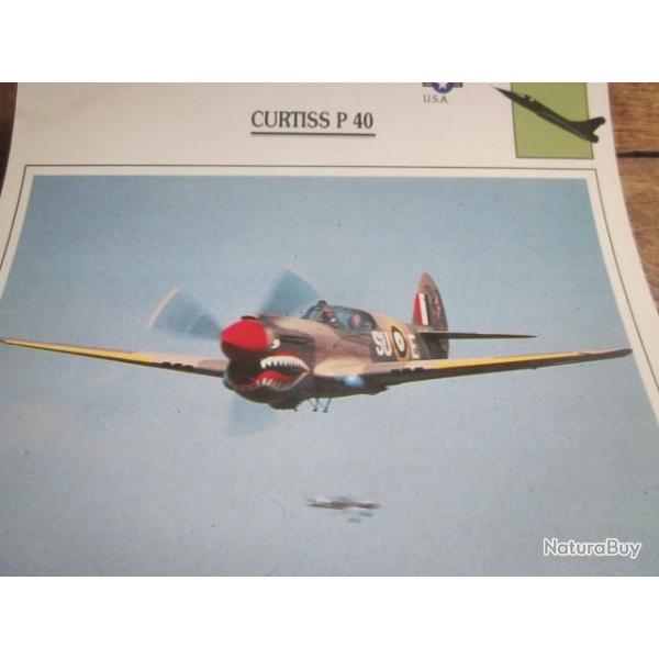 FICHE  AVIATION  TYPE  CHASSEUR   /   CURTISS  P 40   USA