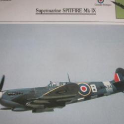 FICHE  AVIATION  TYPE  CHASSEUR   /  SUPERMARINE  SPITFIRE MK IX  G BRETAGNE