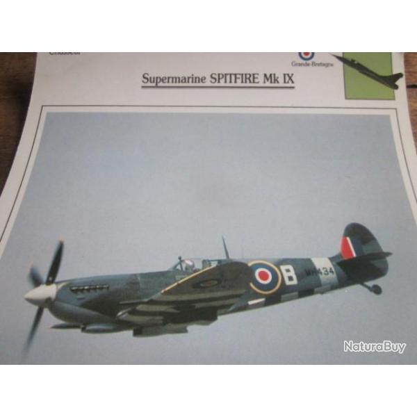 FICHE  AVIATION  TYPE  CHASSEUR   /  SUPERMARINE  SPITFIRE MK IX  G BRETAGNE