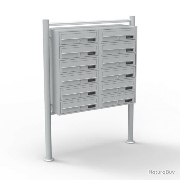 Bloc 12 boites aux lettres sur pieds entres courrier argent 16_0000144