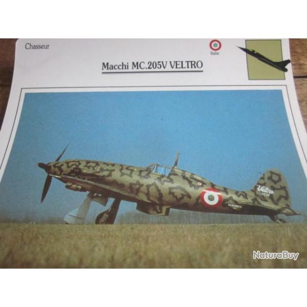 FICHE  AVIATION  TYPE  CHASSEUR   /   MACCHI   MC  205V  VELTRO    ITALIE