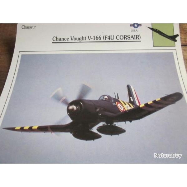 FICHE  AVIATION  TYPE  CHASSEUR   /   CHANCE VOUGHT   V 166  F4U  CORSAIR    USA