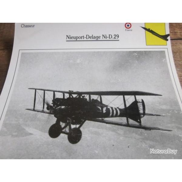 FICHE  AVIATION  TYPE  CHASSEUR   /   NIEUPORT DELAGE  NI D  29    FRANCE