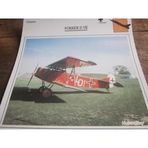 FICHE  AVIATION  TYPE  CHASSEUR   /   FOKKER  D VII    ALLEMAGNE