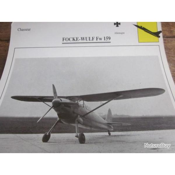 FICHE  AVIATION  TYPE  CHASSEUR   /   FOLKE  WULF  Fw 159   ALLEMAGNE