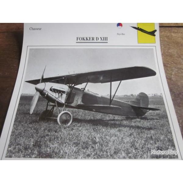 FICHE  AVIATION  TYPE  CHASSEUR   /   FOKKER  D XIII  PAYS BAS