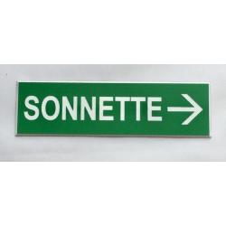 plaque gravée "SONNETTE + FLECHE à DROITE verte Format 50x150 mm
