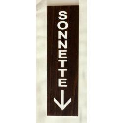 plaque gravée pancarte "SONNETTE + FLECHE en bas couleur noyer Format 50x150 mm