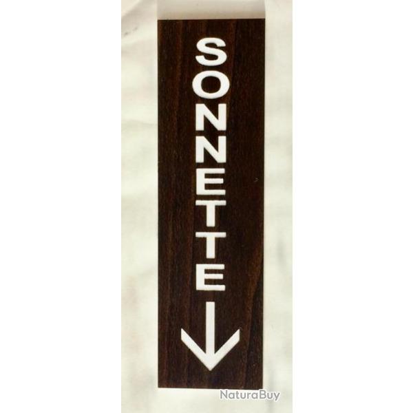 plaque grave pancarte "SONNETTE + FLECHE en bas couleur noyer Format 50x150 mm