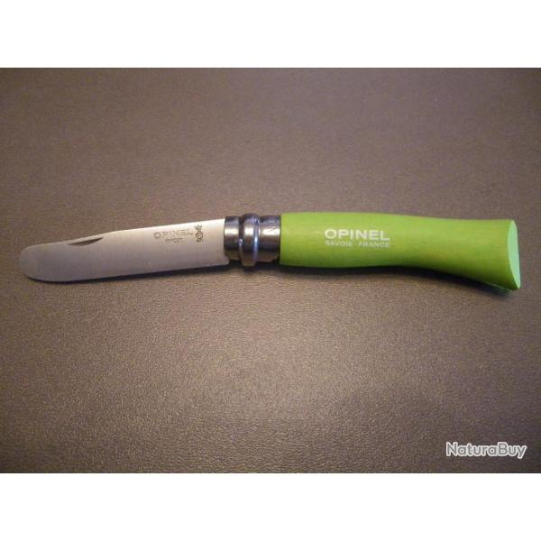OPINEL n7 manche vert ,lame bout rond.