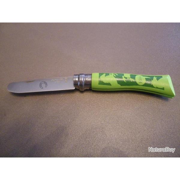 OPINEL n7 manche vert ,dco cheval ,lame bout rond.