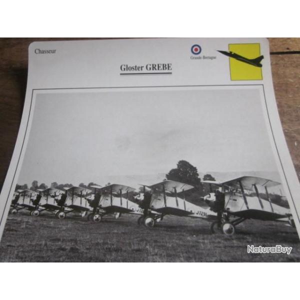 FICHE  AVIATION  TYPE  CHASSEUR   /   GLOSTER  GREBE  G BRETAGNE