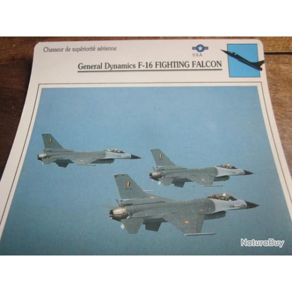 FICHE  AVIATION  TYPE  CHASSEUR  DE SUPERIORITE  AERIENNE  /  GENERAL DYNAMICS F 16  FALCON  USA