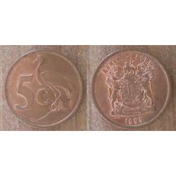 Afrique Du Sud 5 Cents 1999 Afrika Dzonga Au Dos South Africa Piece